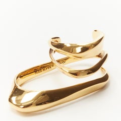 ALEXANDER MCQUEEN gold tone architectural double finger coil ring