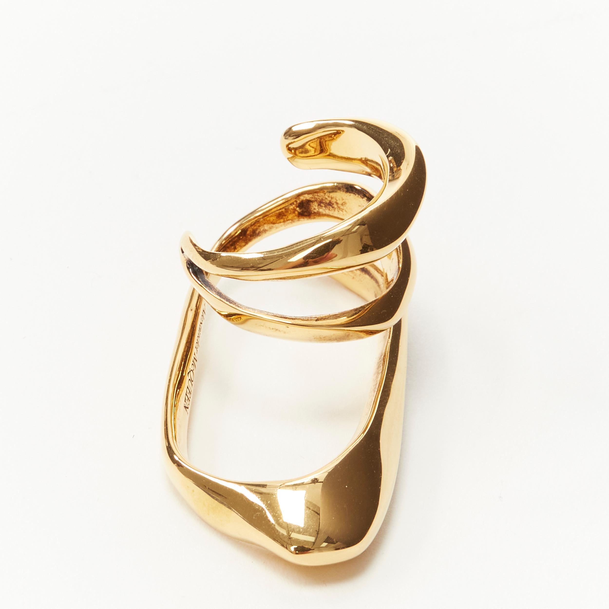 Gold ALEXANDER MCQUEEN gold tone architectural double finger coil ring