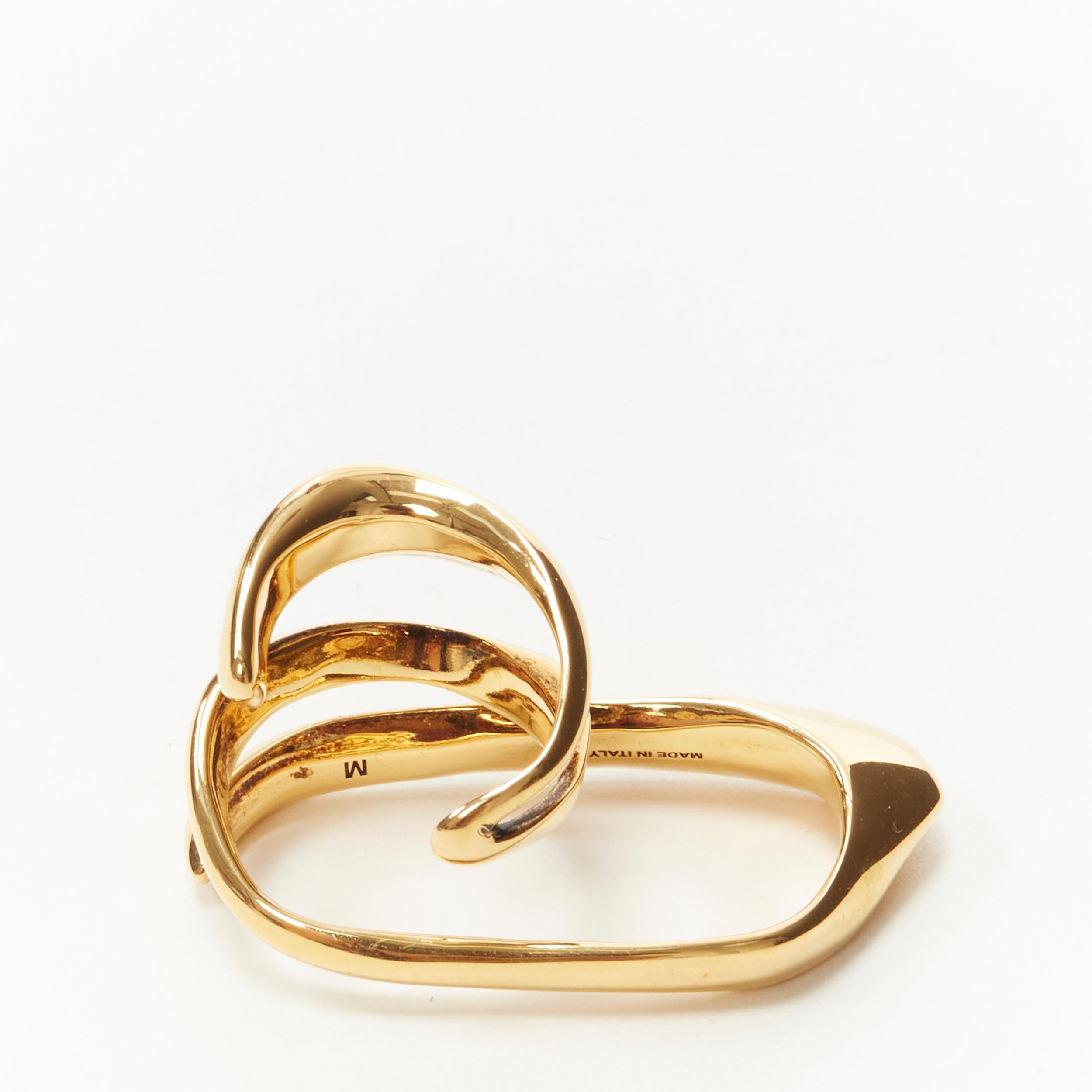 ALEXANDER MCQUEEN gold tone architectural double finger coil ring In Excellent Condition In Hong Kong, NT