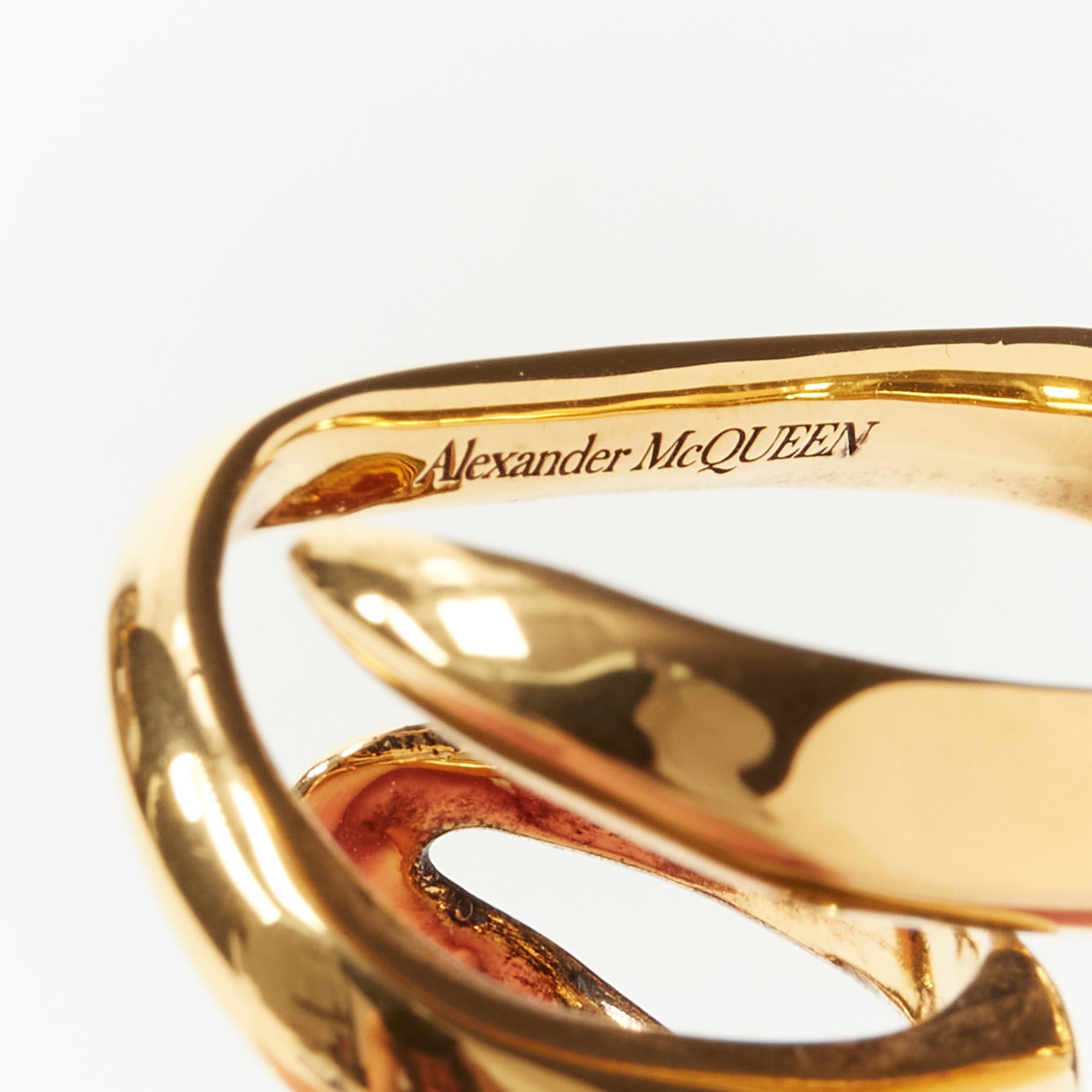 ALEXANDER MCQUEEN gold tone architectural double finger coil ring 2