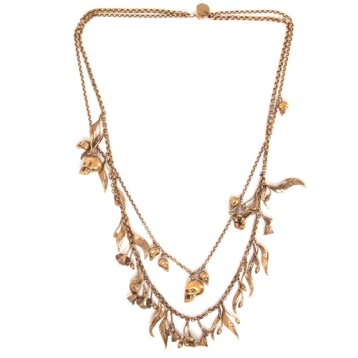 Women's or Men's ALEXANDER MCQUEEN gold-tone brass FLOWER & SKULL Chain Necklace