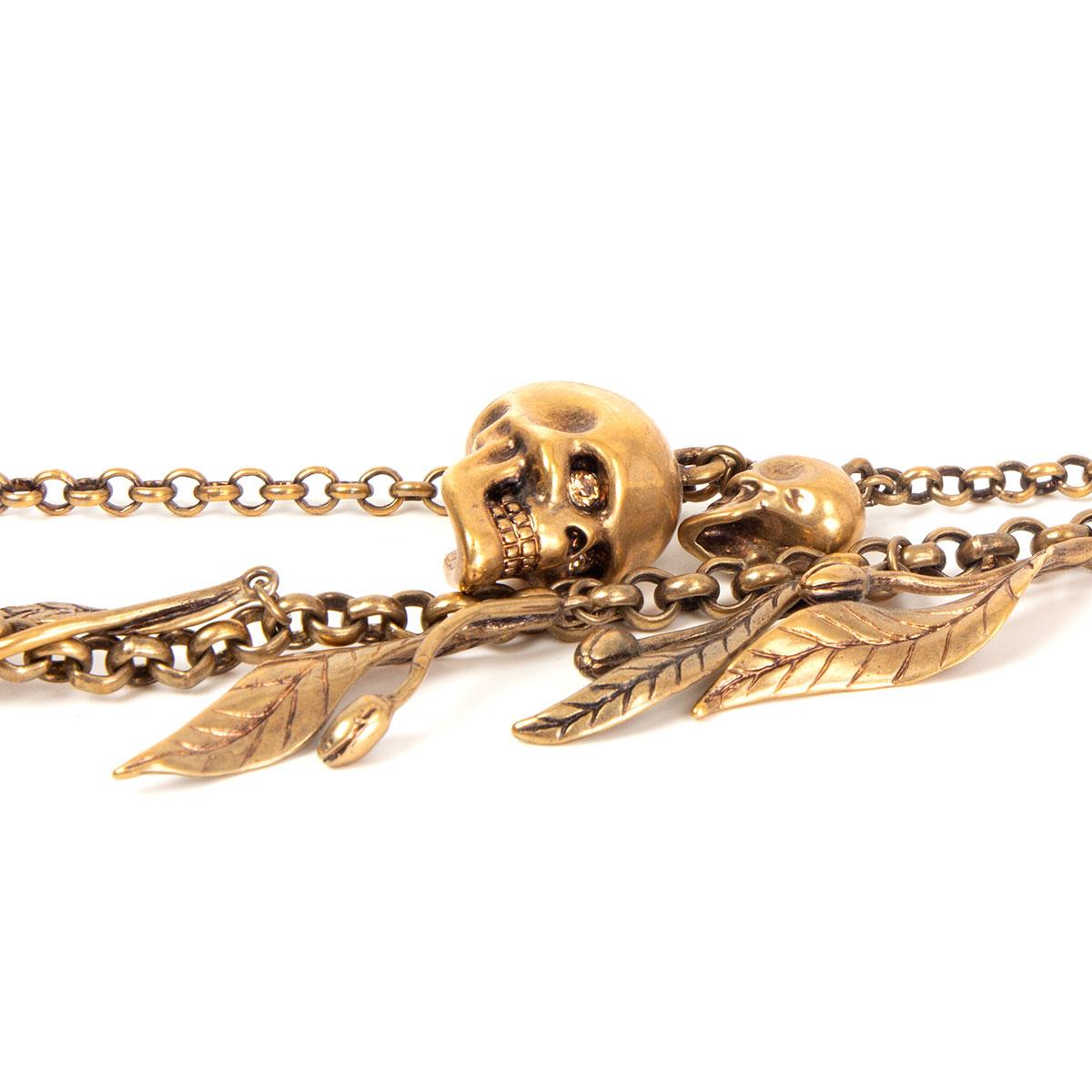 ALEXANDER MCQUEEN gold-tone brass FLOWER & SKULL Chain Necklace 1