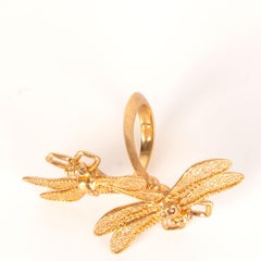 ALEXANDER MCQUEEN gold-tone brass TWIN SKUL DRAGONFLY Ring 6.5