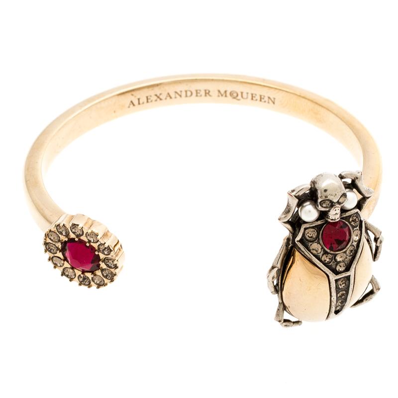Alexander McQueen Gold Tone Crystal Embellished Beetle Cuff Bracelet S 1
