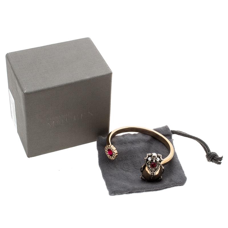 Alexander McQueen Gold Tone Crystal Embellished Beetle Cuff Bracelet S 2