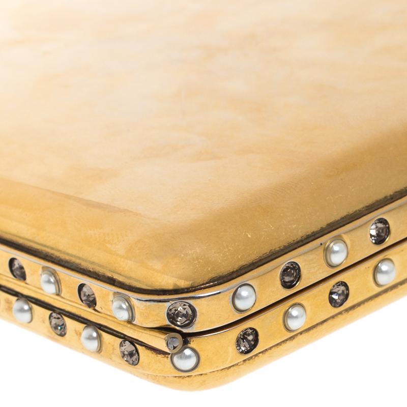 Alexander McQueen Gold Tone Metal Small Jewelled Case 5