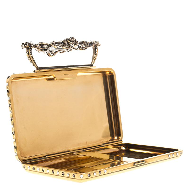 Alexander McQueen Gold Tone Metal Small Jewelled Case 4