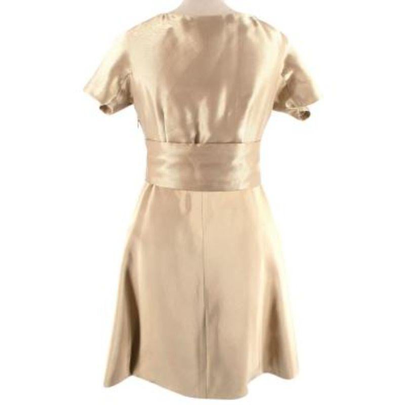 Alexander McQueen Gold Woven Silk Plunge Bow Detail Dress In Good Condition For Sale In London, GB