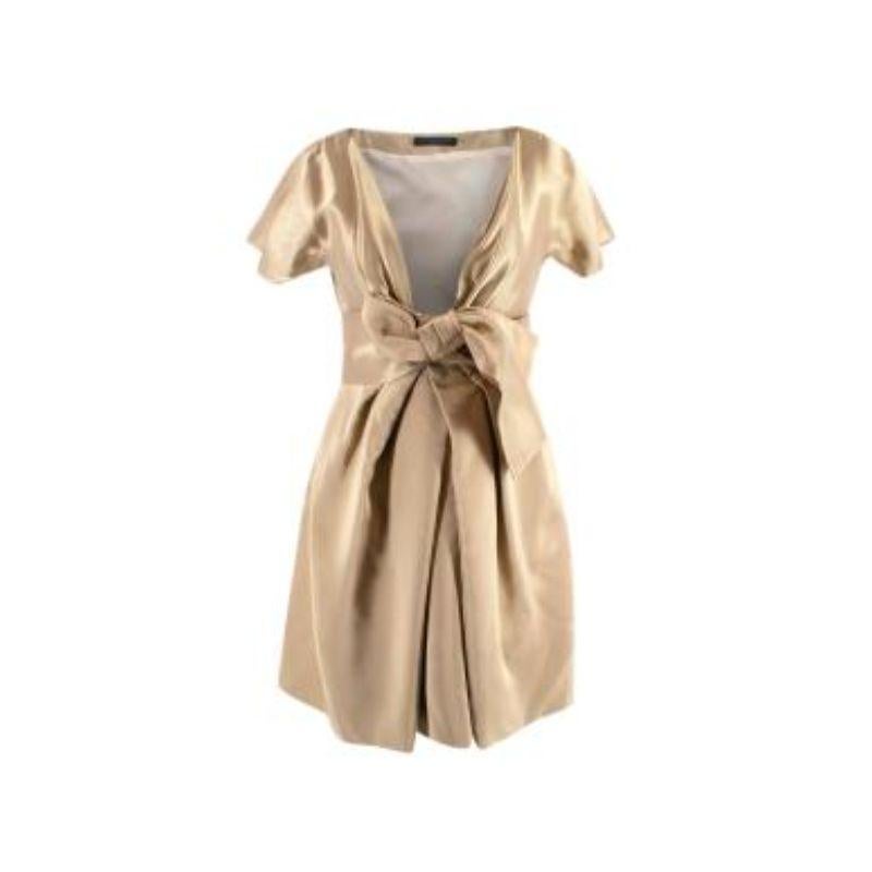 Alexander McQueen Gold Woven Silk Plunge Bow Detail Dress For Sale