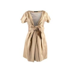 Alexander McQueen Gold Woven Silk Plunge Bow Detail Dress
