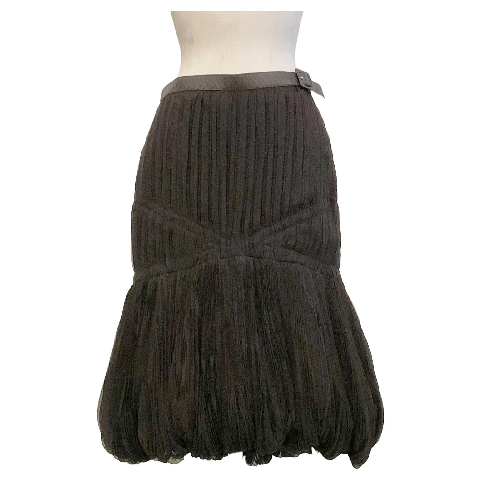 ALEXANDER McQUEEN Black silk balloon skirt with python belt For Sale
