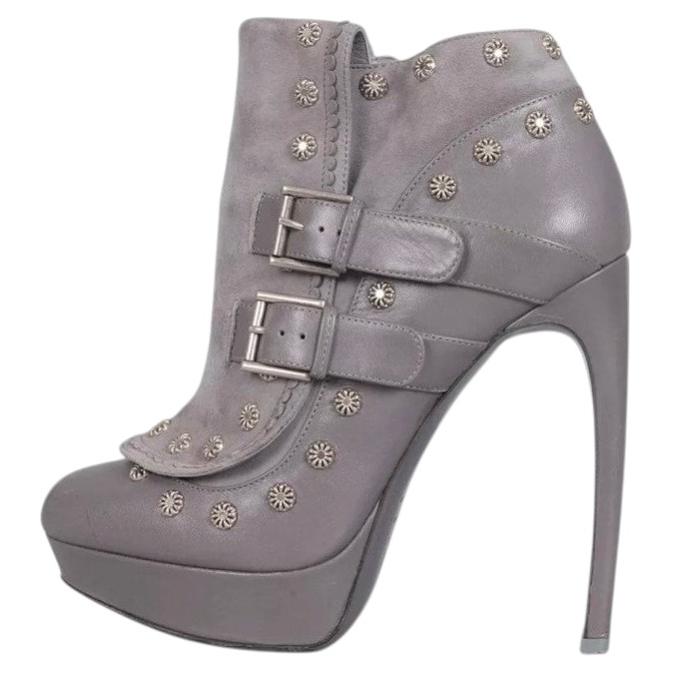 Alexander McQueen – Graue Wildleder-Stiefeletten, Größe EU 37, mit Stiletto-Absatz