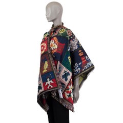 ALEXANDER MCQUEEN green blue red wool PATCHWORK KNIT JACQUARD Cape Jacket One Sz