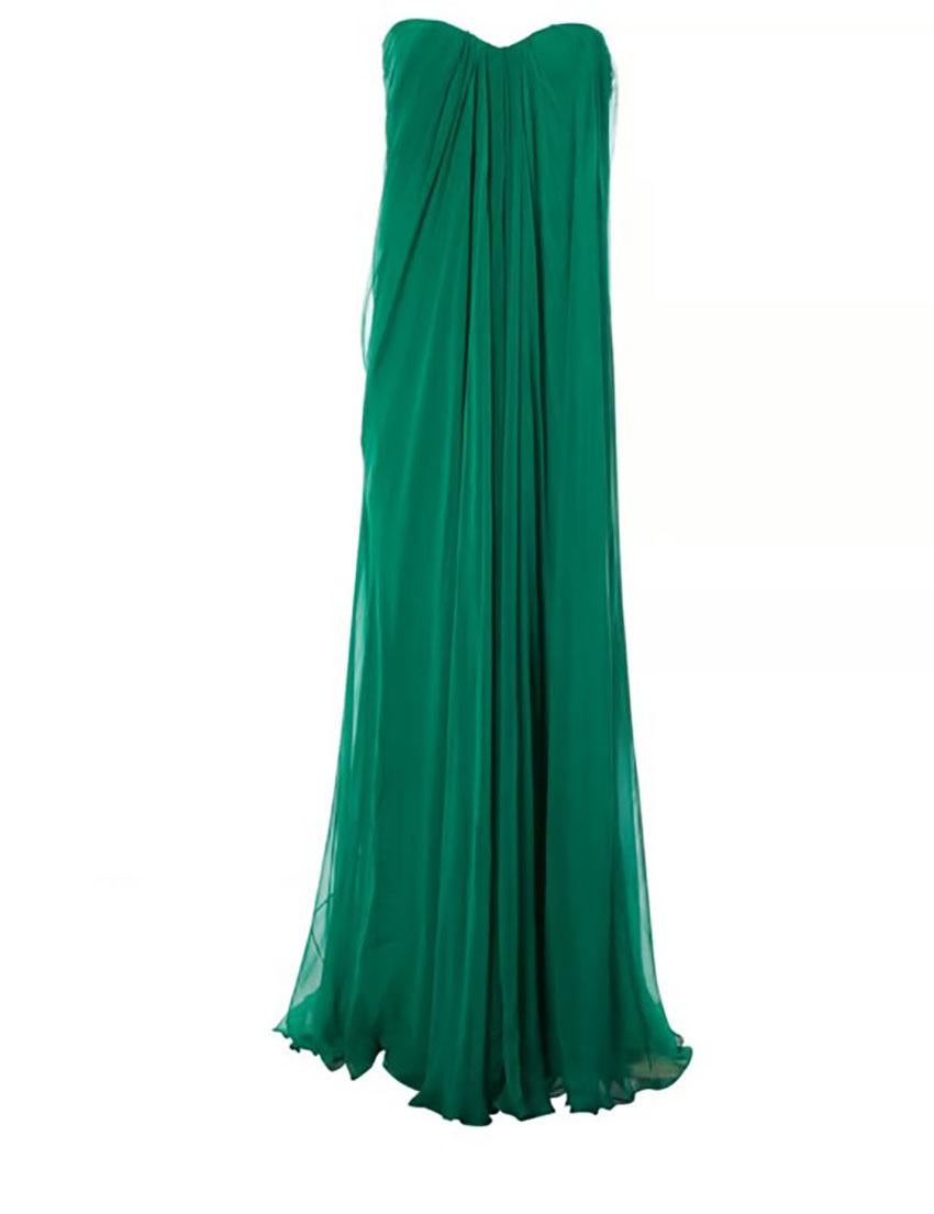 ALEXANDER MCQUEEN GREEN EVENING DRESS Sz IT 40 - 4 In Excellent Condition In Montgomery, TX