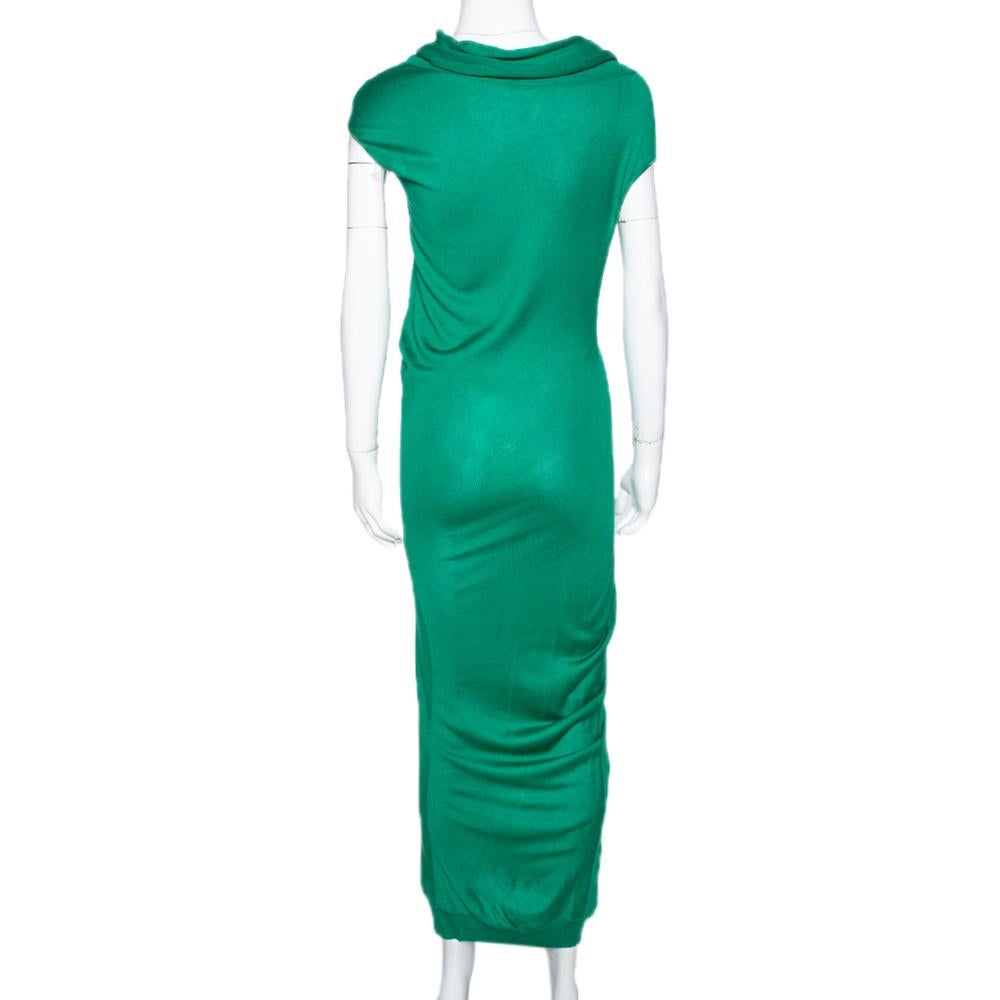 This creation from Alexander McQueen is so perfect it will not only give you a fabulous fit but will also lift your spirits because wearing good clothes can give one a pleasant feeling. Designed with a draped neckline, this fitted dress can be worn