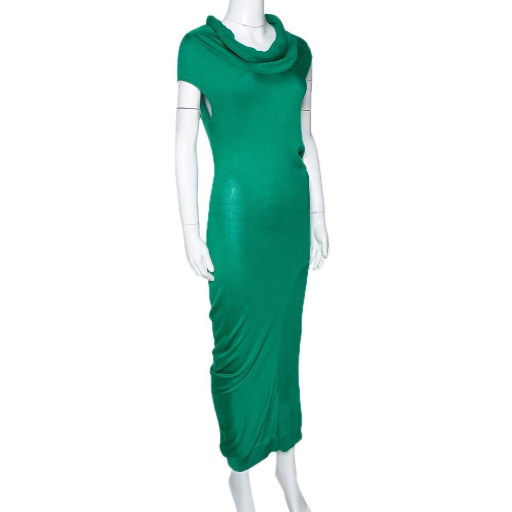 Alexander McQueen Green Knit Turtle Neck Fitted Dress L In Good Condition In Dubai, Al Qouz 2