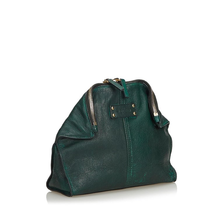 Alexander Mcqueen Green Leather De Manta Union Clutch Bag Italy at 1stDibs