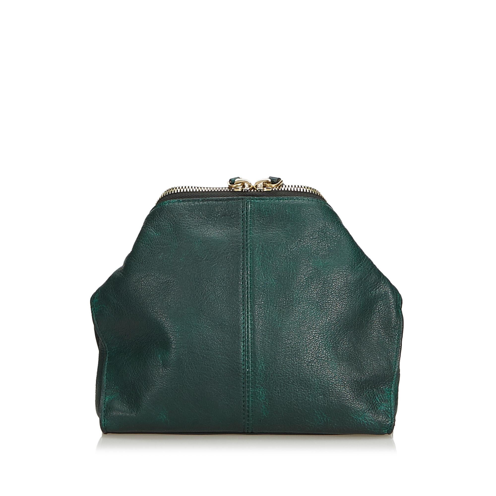 Black Alexander Mcqueen Green  Leather De Manta Union Clutch Bag Italy