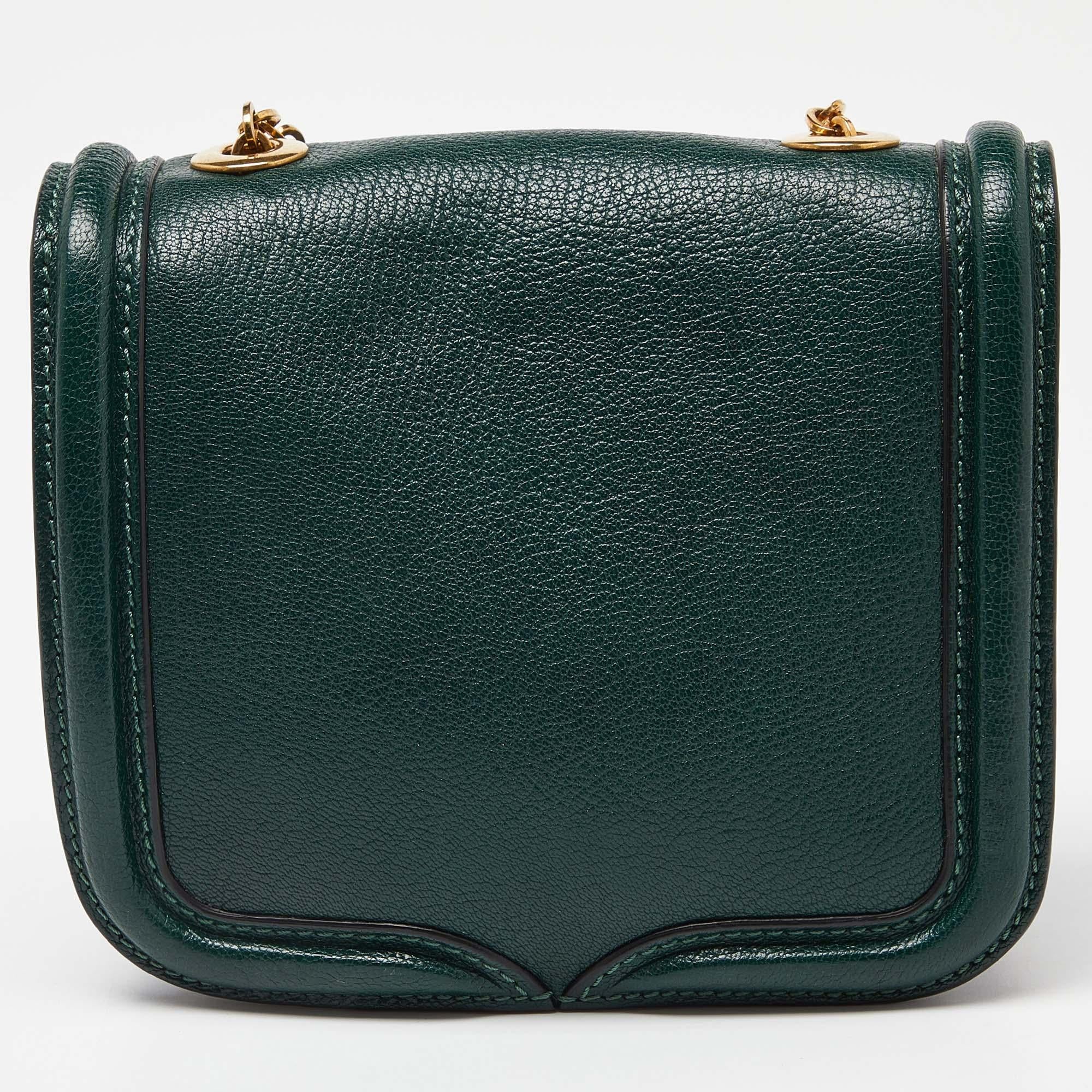 Women's Alexander McQueen Green Leather Mini Heroine Chain Crossbody Bag