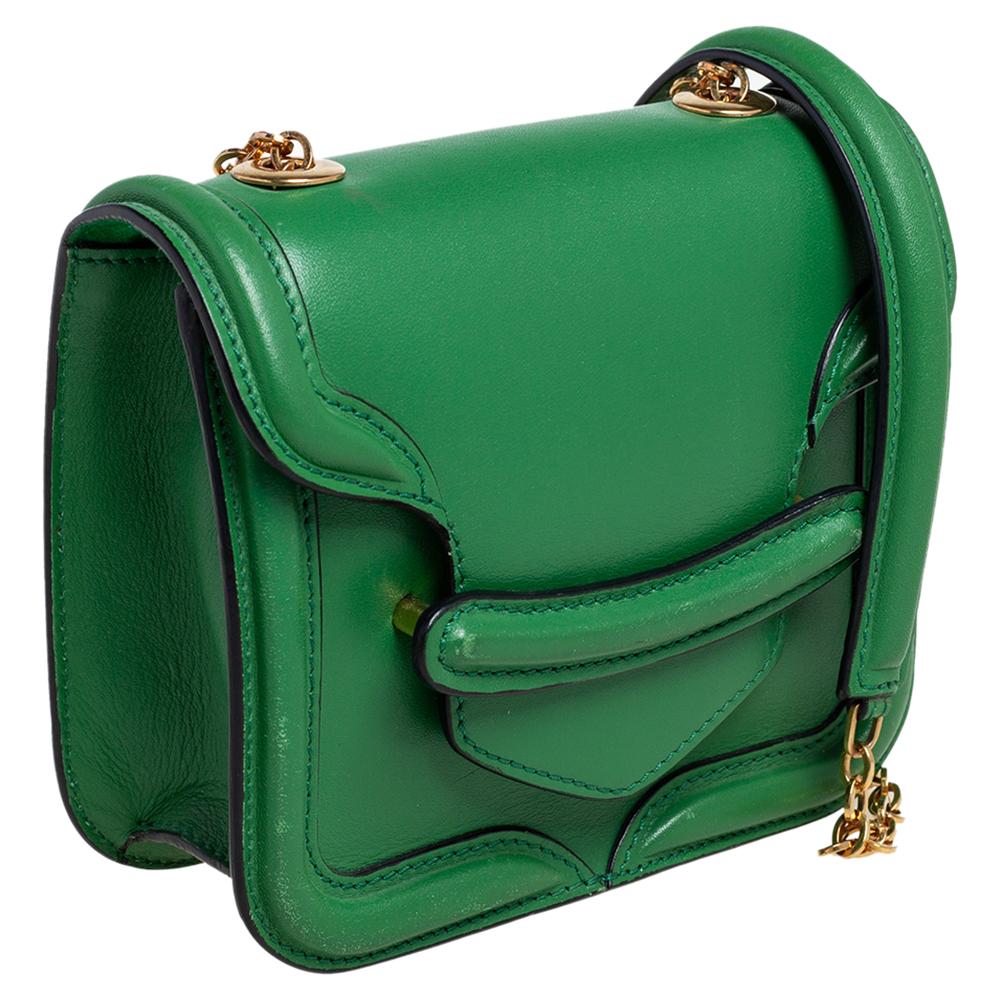 Alexander McQueen Green Leather Mini Heroine Chain Crossbody Bag 1