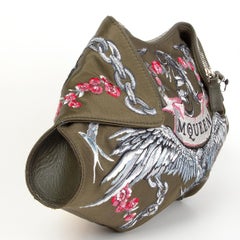 ALEXANDER MCQUEEN green satin DEMANTA TATTOO Embroidered Clutch Bag
