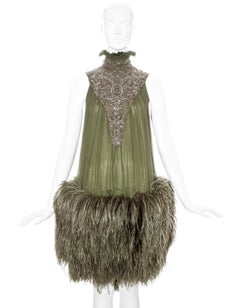 Alexander McQueen green silk chiffon and ostrich feather evening dress, fw 2006