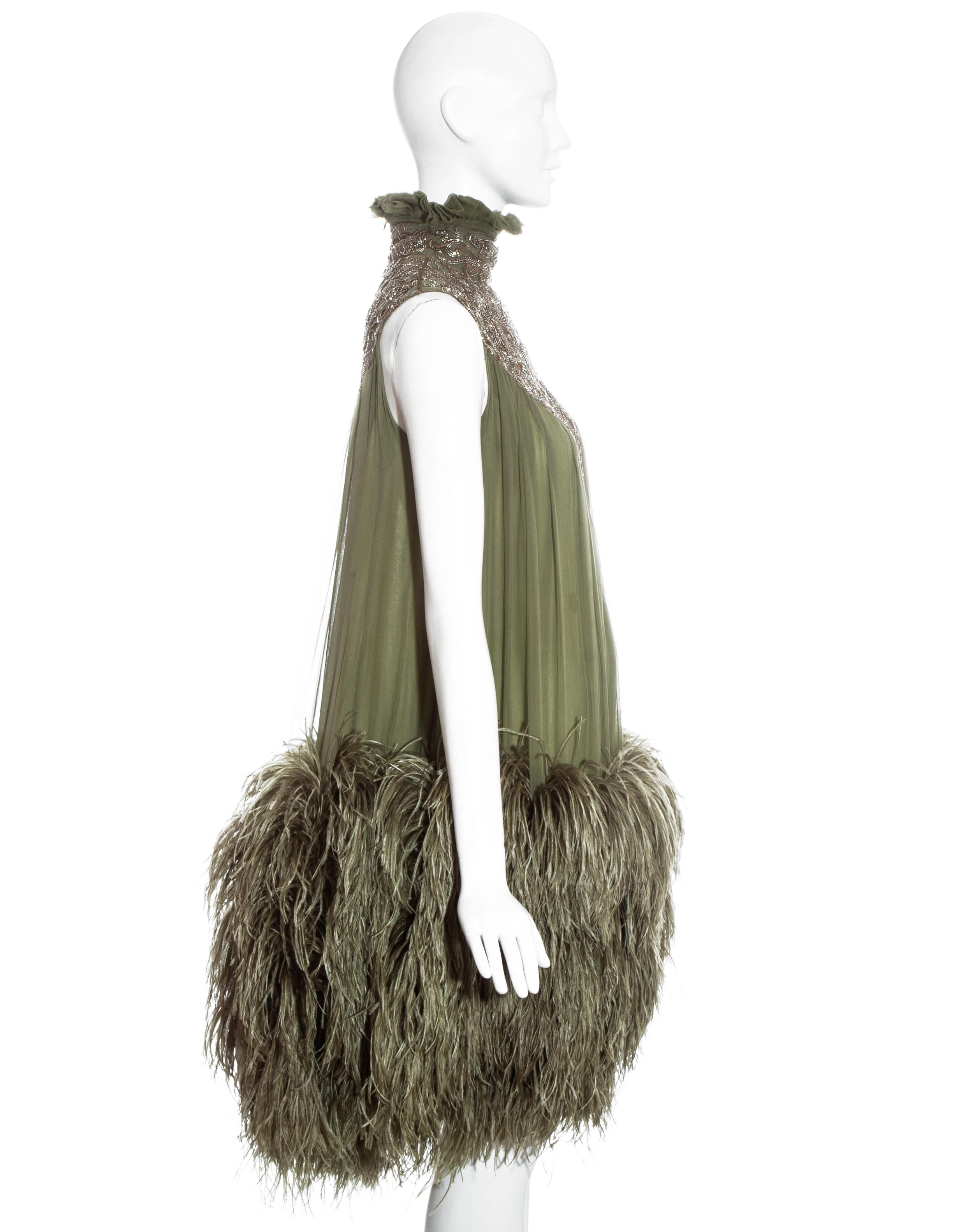 Gray Alexander McQueen green silk chiffon and ostrich feather evening dress, fw 2006