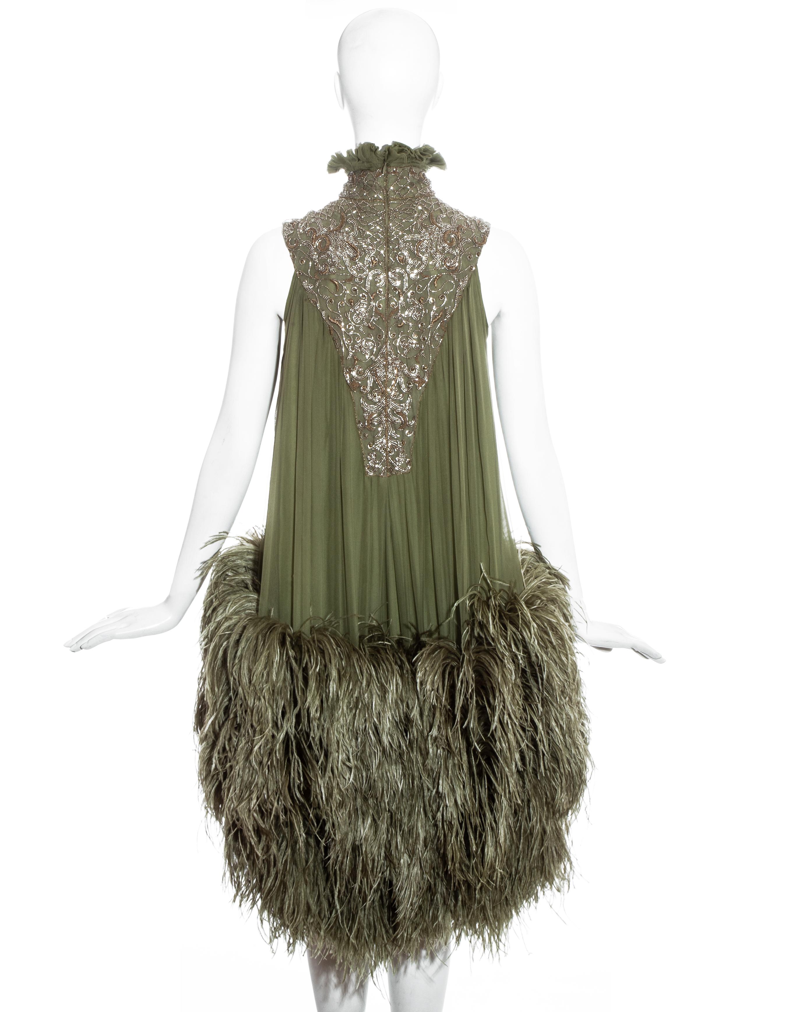 Women's Alexander McQueen green silk chiffon and ostrich feather evening dress, fw 2006