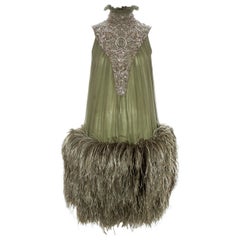 Vintage Alexander McQueen green silk chiffon and ostrich feather evening dress, fw 2006