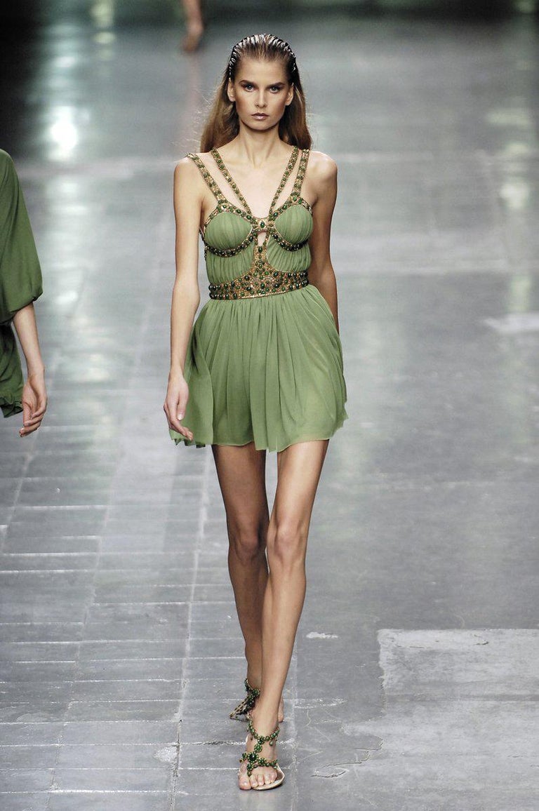 Alexander McQueen green silk jersey embellished mini dress, ss