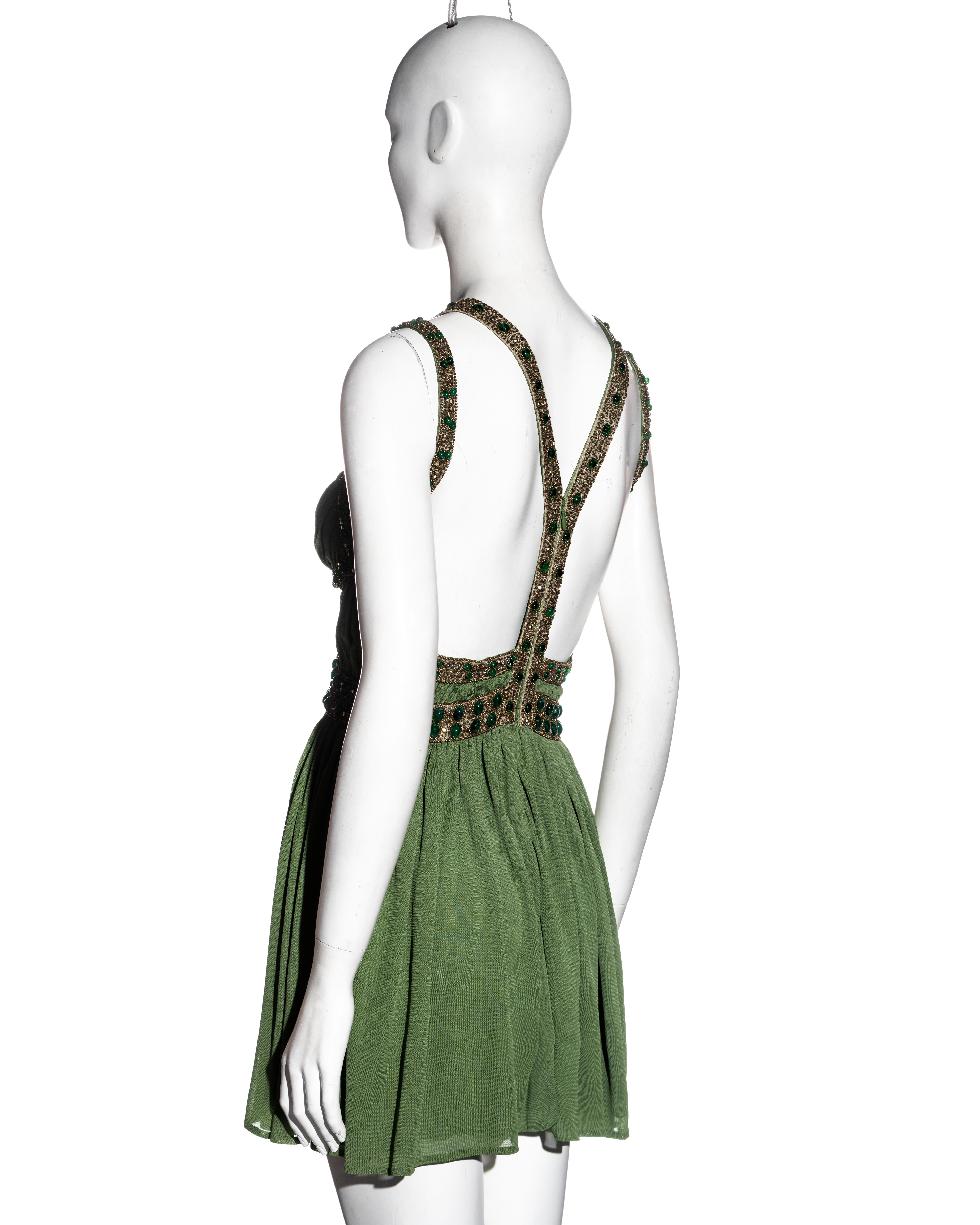 Alexander McQueen green silk jersey embellished mini dress, ss 2006 In Excellent Condition For Sale In London, GB