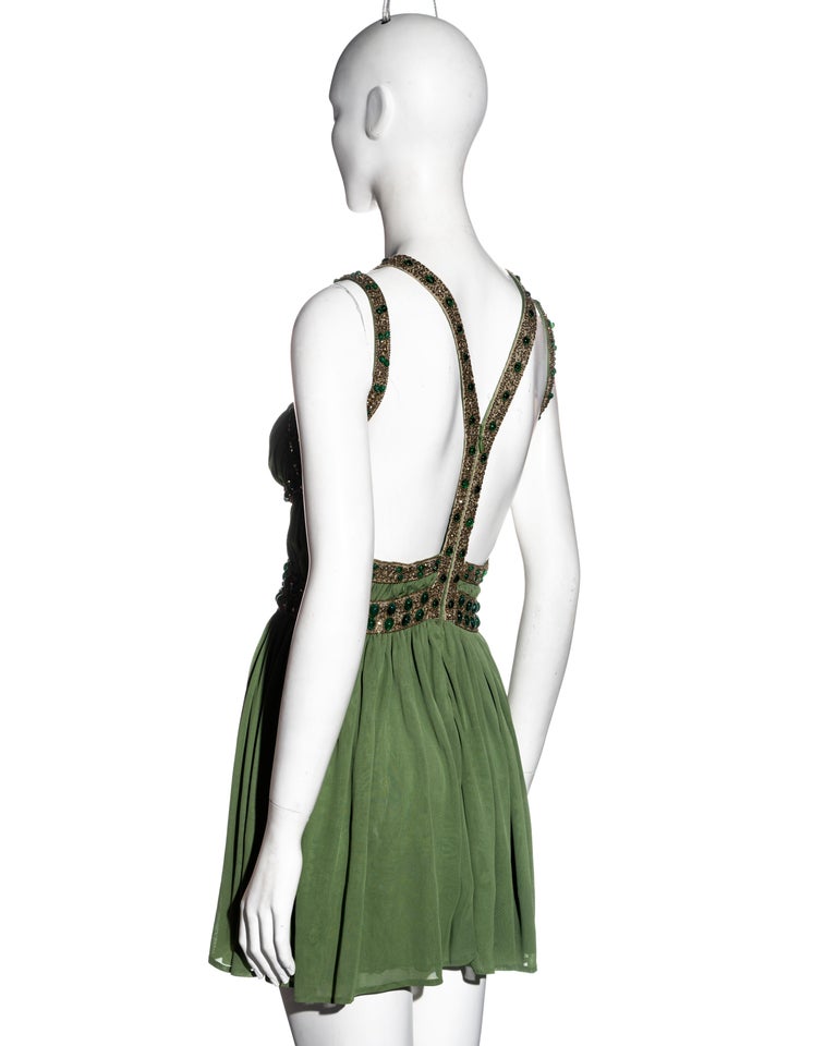 Alexander McQueen green silk jersey embellished mini dress, ss 2006 at  1stDibs | quinn embellished mini dress in silver, alexander mcqueen crochet  dress, green dressss