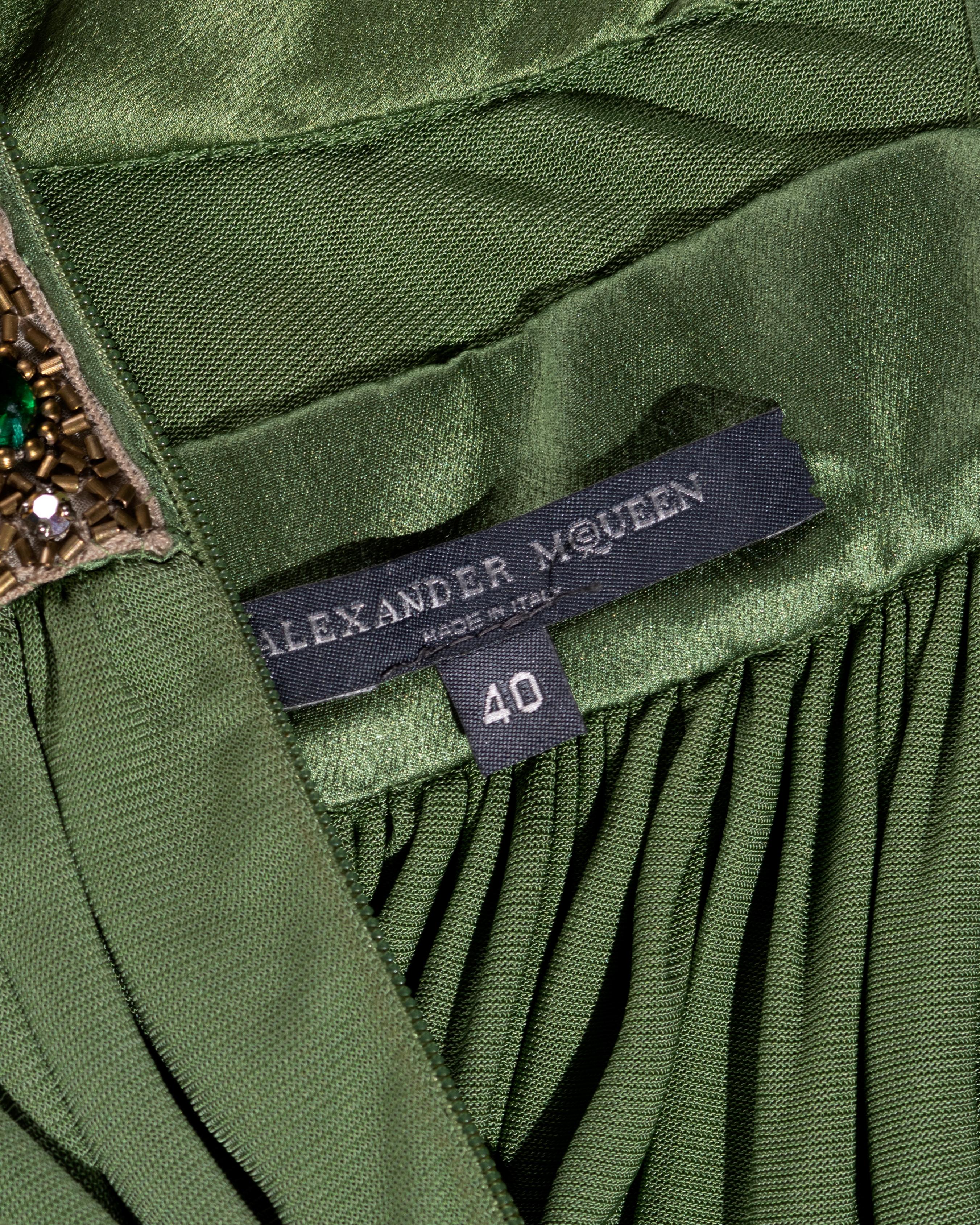 Alexander McQueen green silk jersey embellished mini dress, ss 2006 For Sale 1