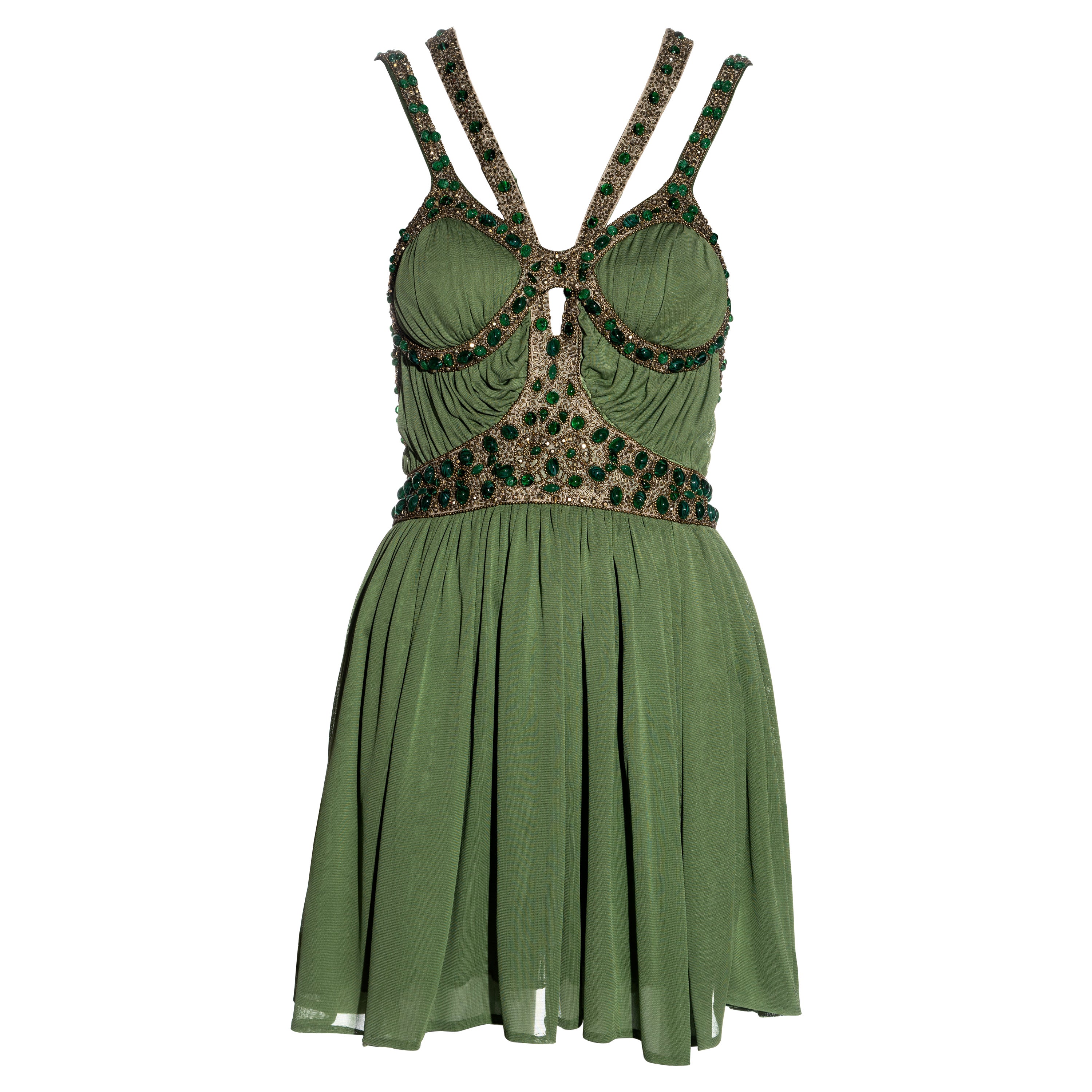 Alexander McQueen, mini-robe embellie en jersey de soie verte, printemps-été 2006