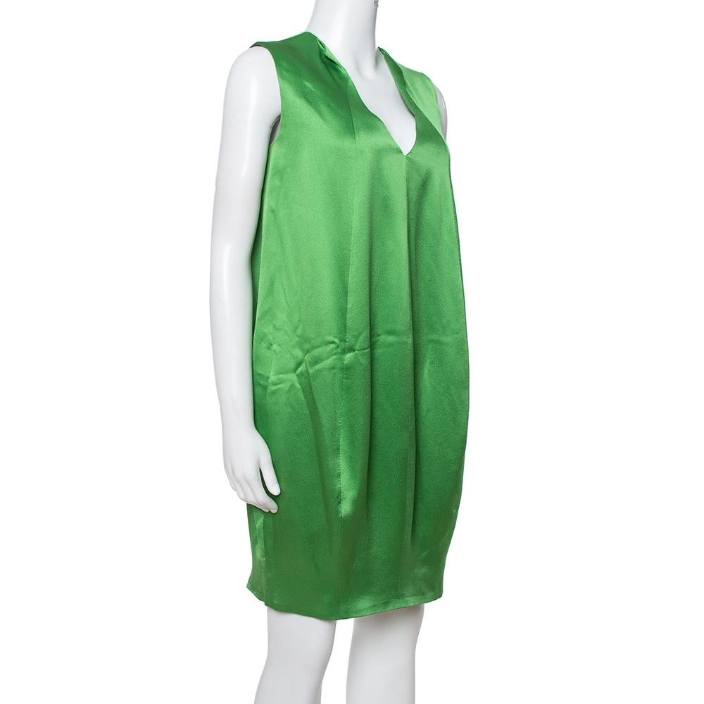 Vert Alexander McQueen - Robe droite sans manches en satin de soie vert M en vente