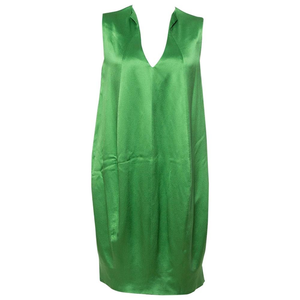 Alexander McQueen Green Silk Satin Sleeveless Shift Dress M
