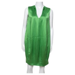 Alexander McQueen Green Silk Satin Sleeveless Shift Dress M