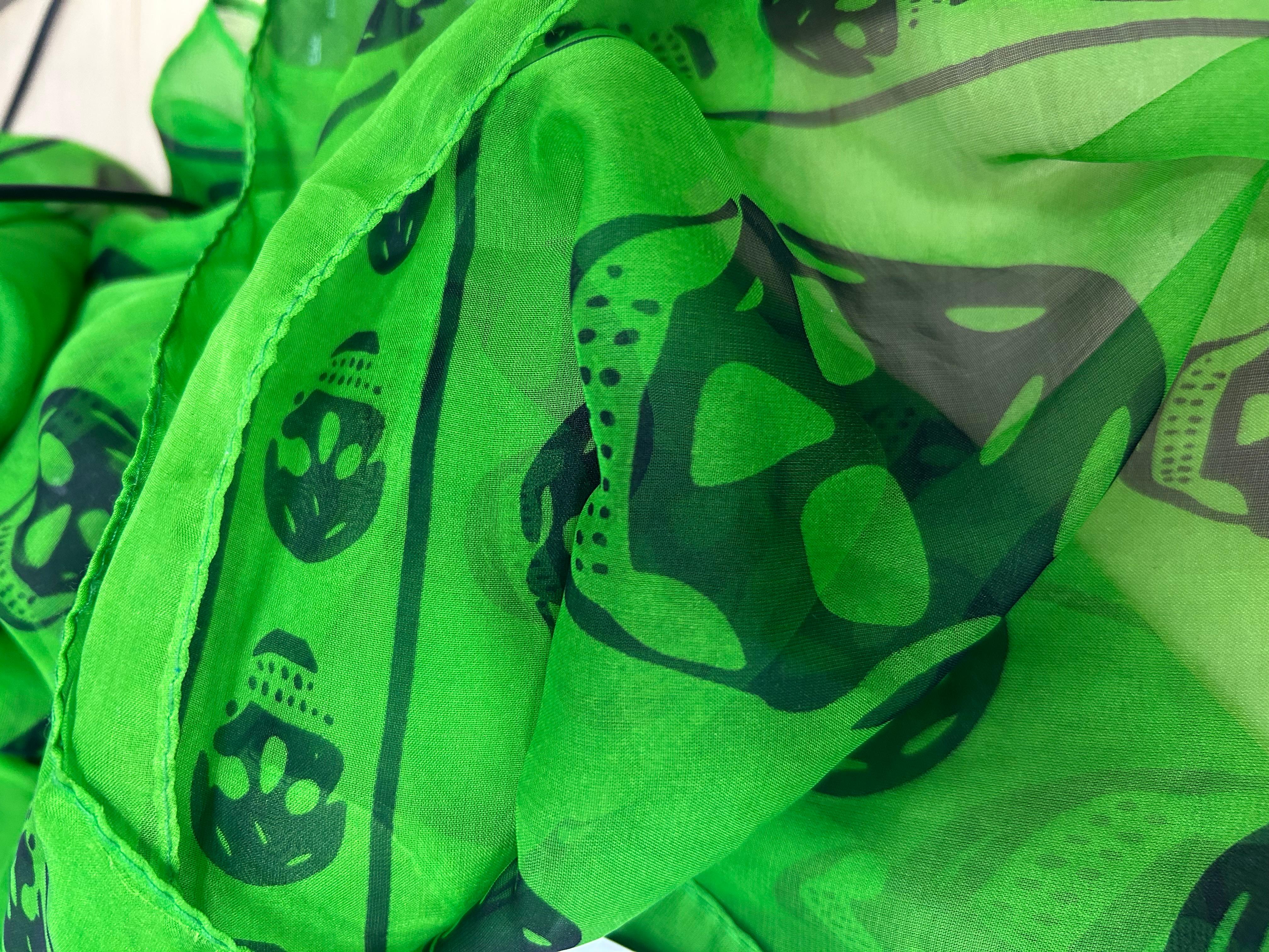 Women's Alexander McQueen Green Skull Printed Scarf.