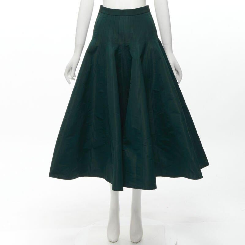 ALEXANDER MCQUEEN Jupe midi évasée à empiècements en taffetas vert avec surpiqûres IT36 XS en vente 5