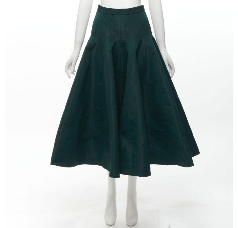 ALEXANDER MCQUEEN green taffeta top stitching panelled flared midi skirt IT36 XS For Sale 6