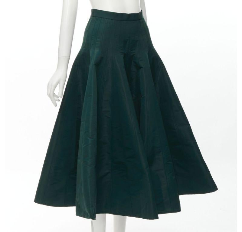 ALEXANDER MCQUEEN green taffeta top stitching panelled flared midi skirt IT36 XS In Excellent Condition For Sale In Hong Kong, NT