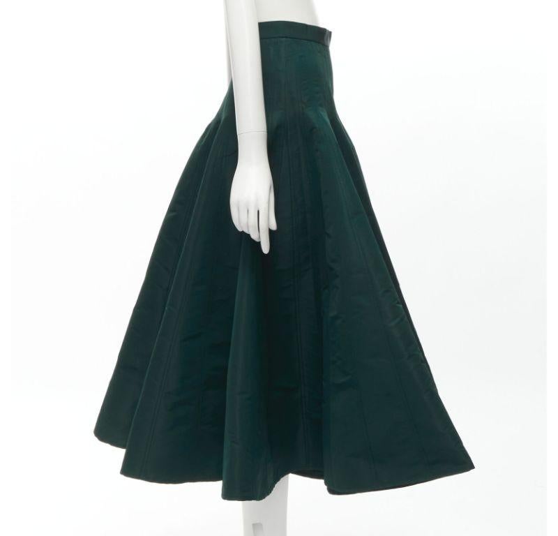 Women's ALEXANDER MCQUEEN green taffeta top stitching panelled flared midi skirt IT36 XS For Sale