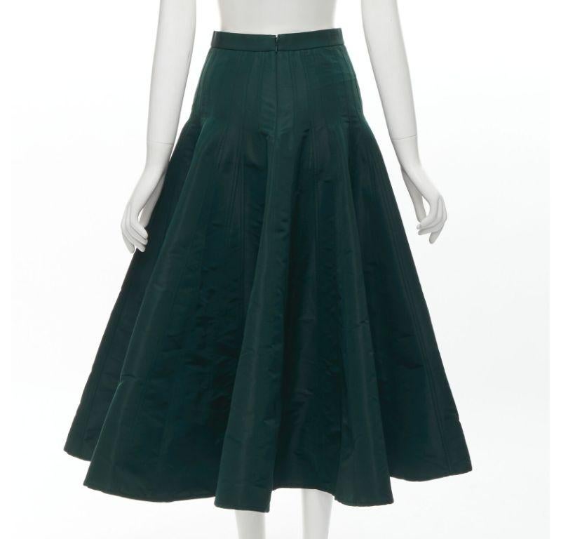ALEXANDER MCQUEEN green taffeta top stitching panelled flared midi skirt IT36 XS For Sale 1