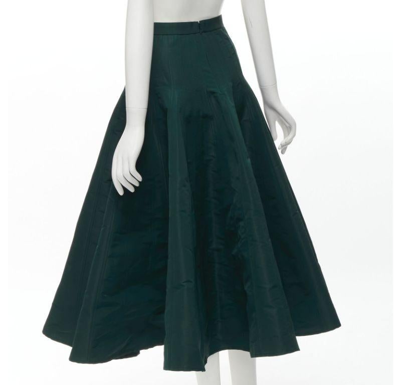 ALEXANDER MCQUEEN green taffeta top stitching panelled flared midi skirt IT36 XS For Sale 2