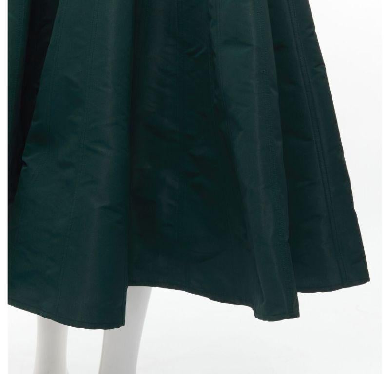 ALEXANDER MCQUEEN green taffeta top stitching panelled flared midi skirt IT36 XS For Sale 3