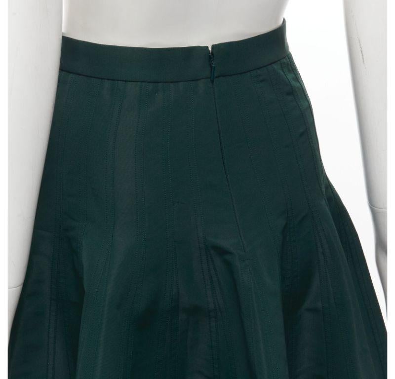 ALEXANDER MCQUEEN green taffeta top stitching panelled flared midi skirt IT36 XS For Sale 4