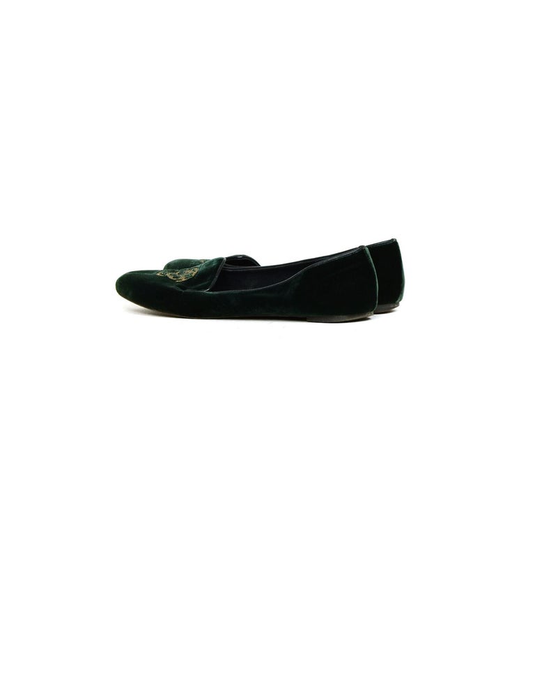 Black Alexander McQueen Green Velvet Skull Loafers sz 37 For Sale