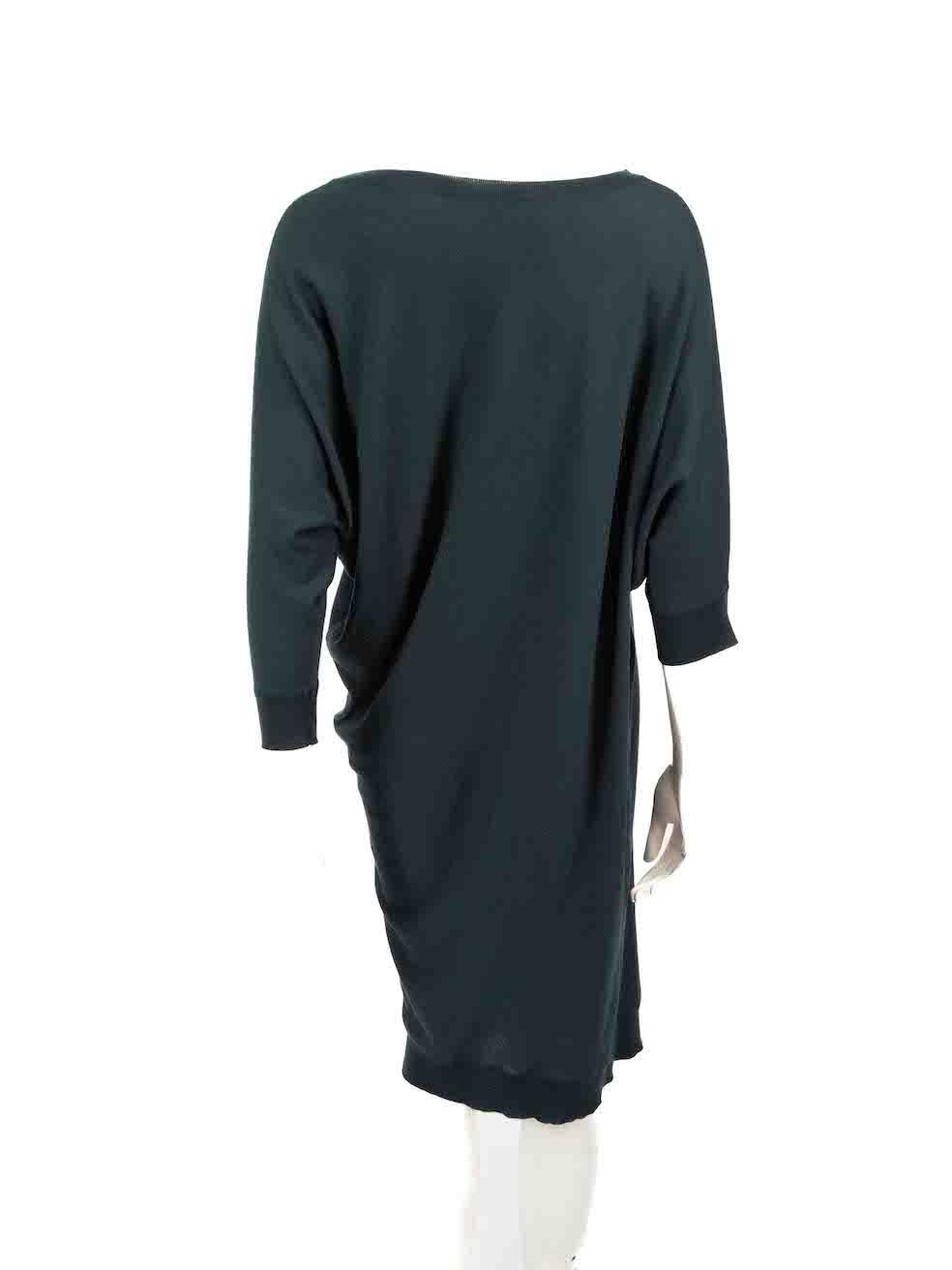 Alexander McQueen Green Wool Knee Length Dress Size L In Excellent Condition For Sale In London, GB