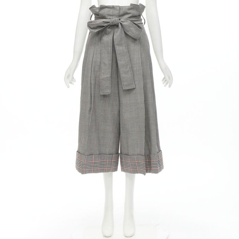 ALEXANDER MCQUEEN grey checked wool paperbag waist cuffed pants IT40 S For Sale 5