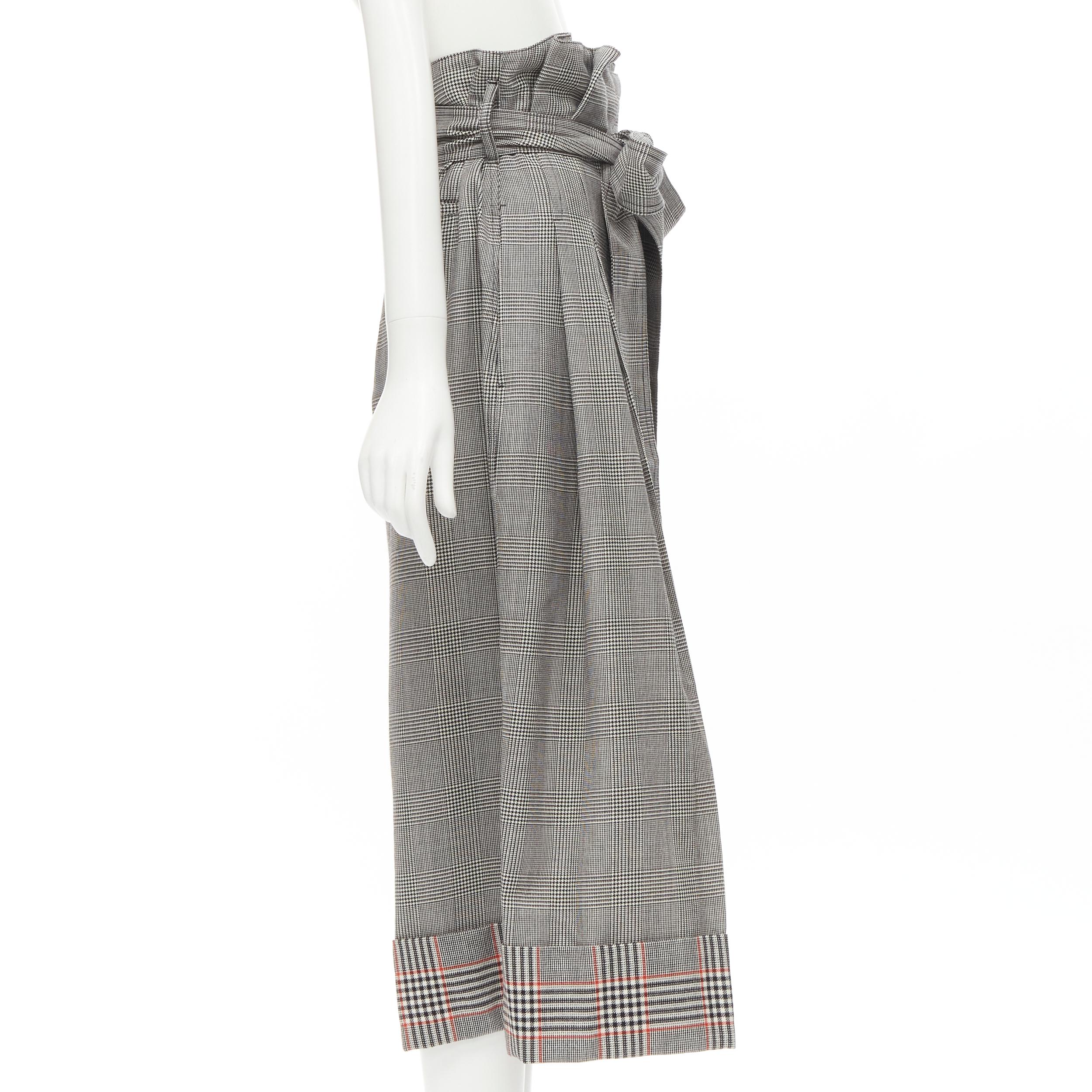 ALEXANDER MCQUEEN grey checked wool paperbag waist cuffed pants IT40 S In Excellent Condition For Sale In Hong Kong, NT